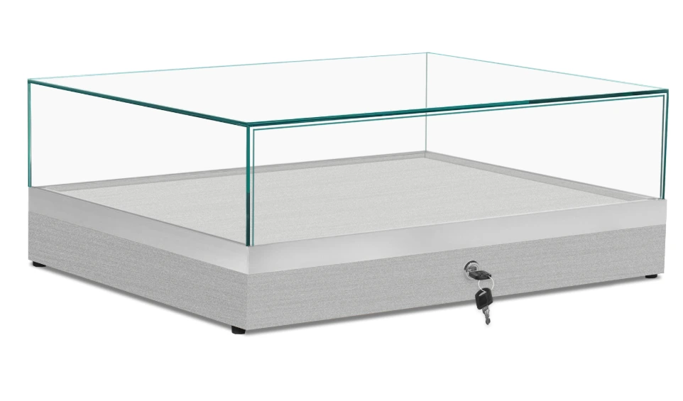 CT620 24 brushed metal frameless countertop display case, angled view